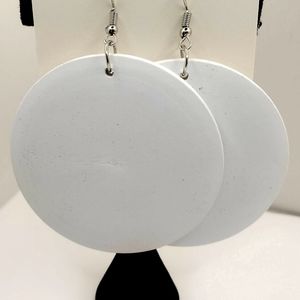 COPY - Round wooden earrings, circular earrings white color long 2.5 inches